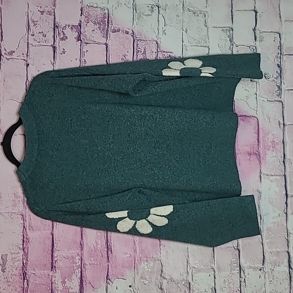 NATURAL LIFE DEEP SPECKLED GREEN HIPPIE DAISY PRINTED WOOL BLEND SWEATER XL - Picture 2 of 15